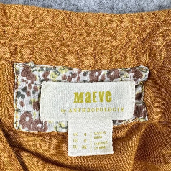 Anthropologie Maeve Luana Romper Women 0 Golden Linen Blend Boho Pockets NO BELT - Picture 15 of 16